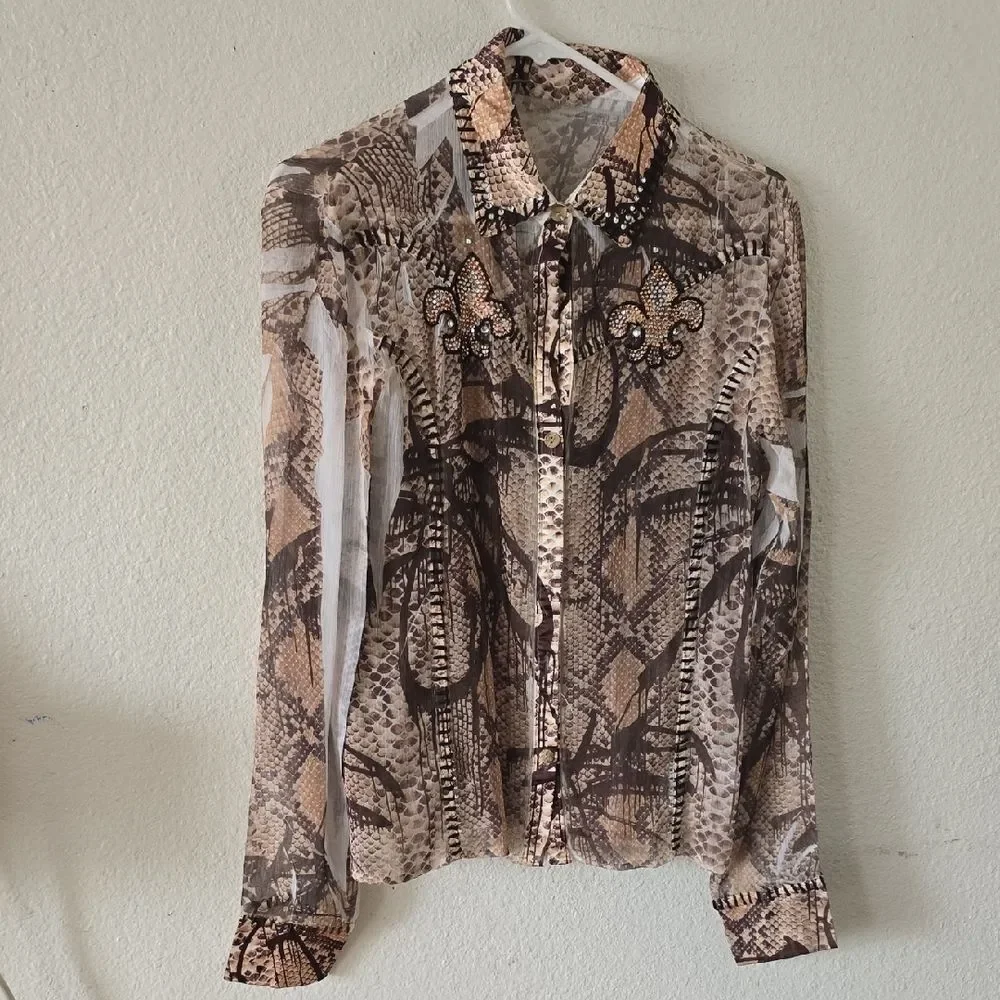 SPY Sheer Blouse with Brown and Cream Pattern - Snake Skin - Picture 1 of 7